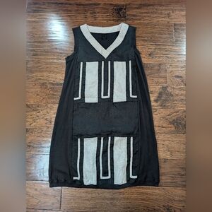 Black and Cream Linen Blend Dress Size Small